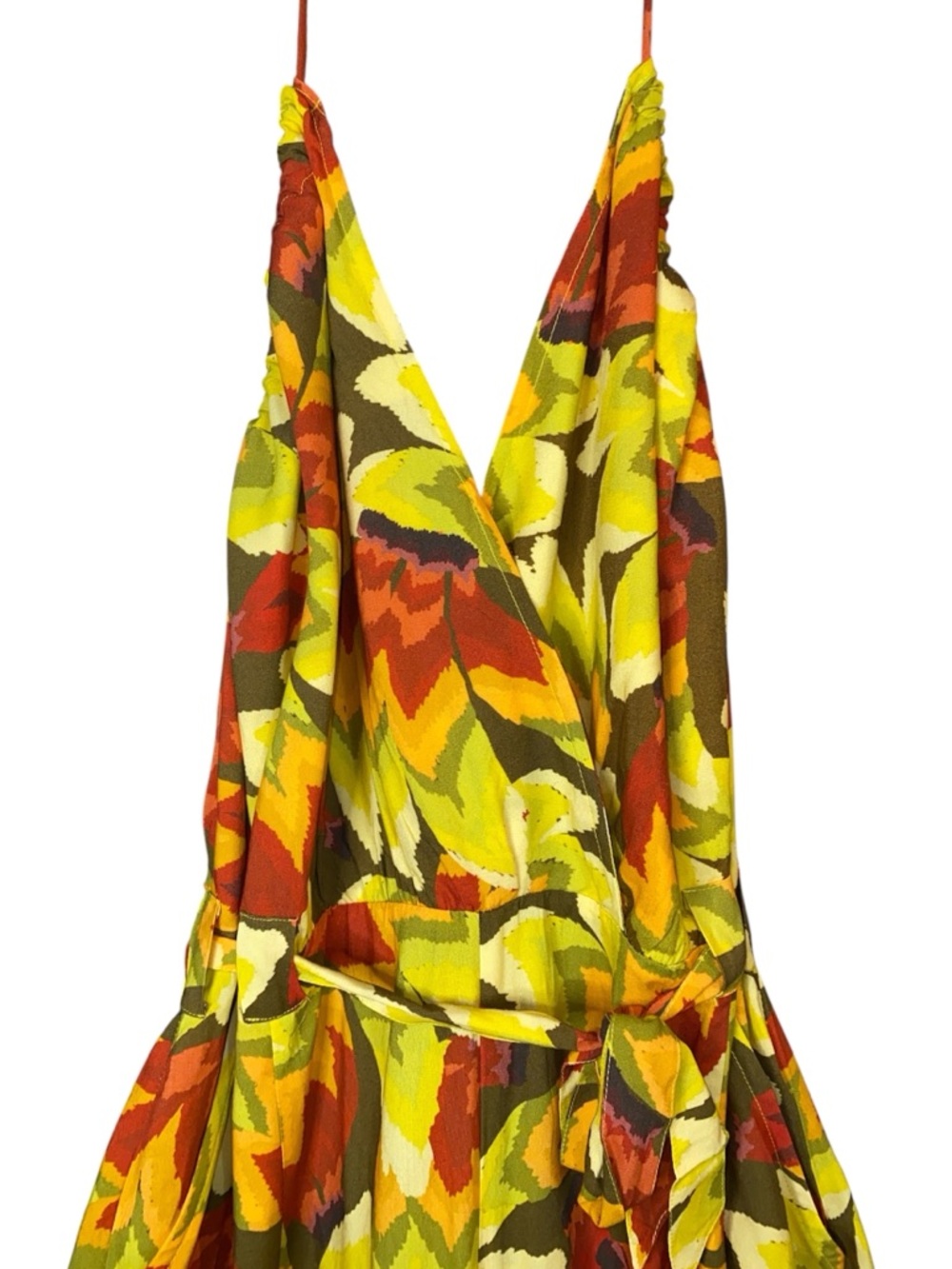 NWT FARM Rio Yellow/Red Multicolor Halter Leaf Boho Jumpsuit, Size XL - Picture 6 of 10